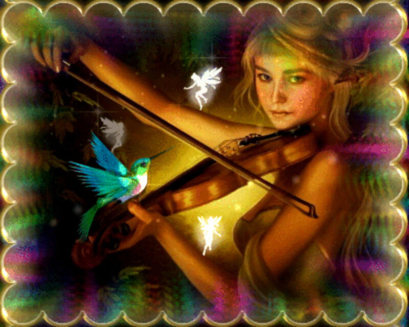 Woman Playing Violin — Green, Magical
