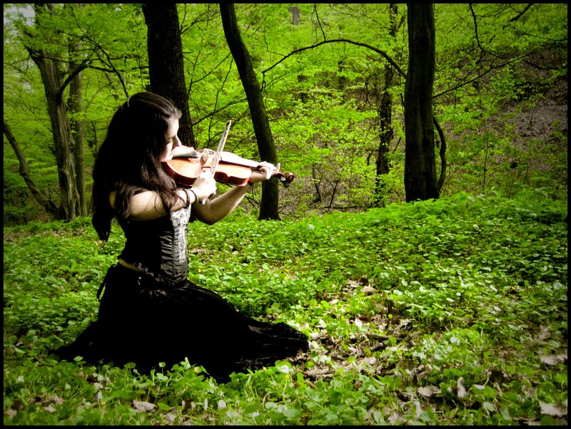 Woman Playing Violin — Green, Serene, Spring