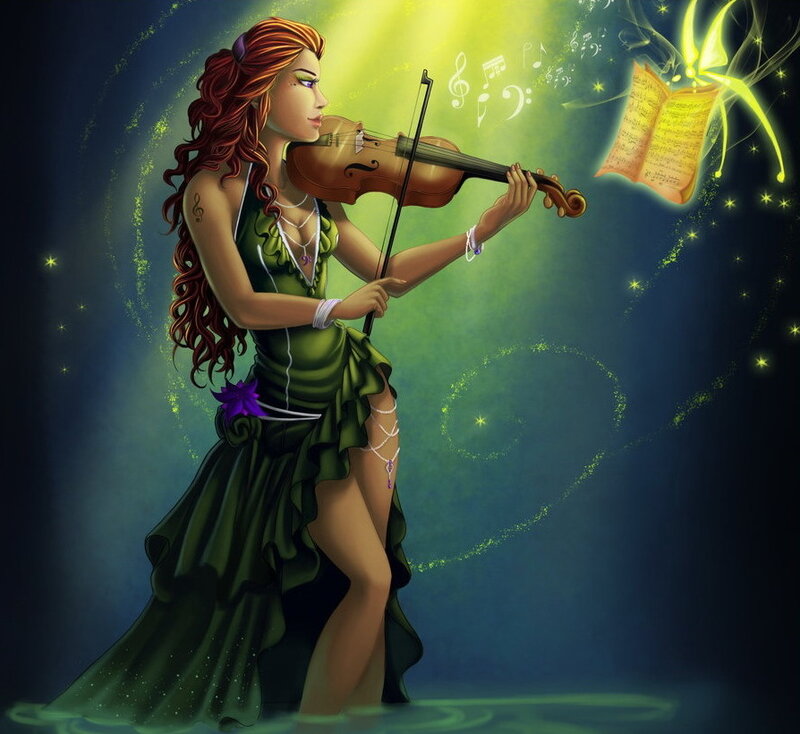 Woman Playing Violin — Green