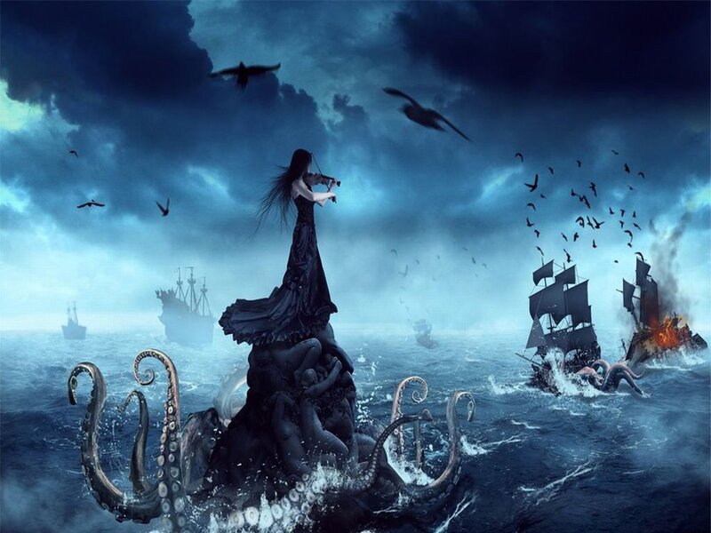 Woman Playing Violin on Octopus