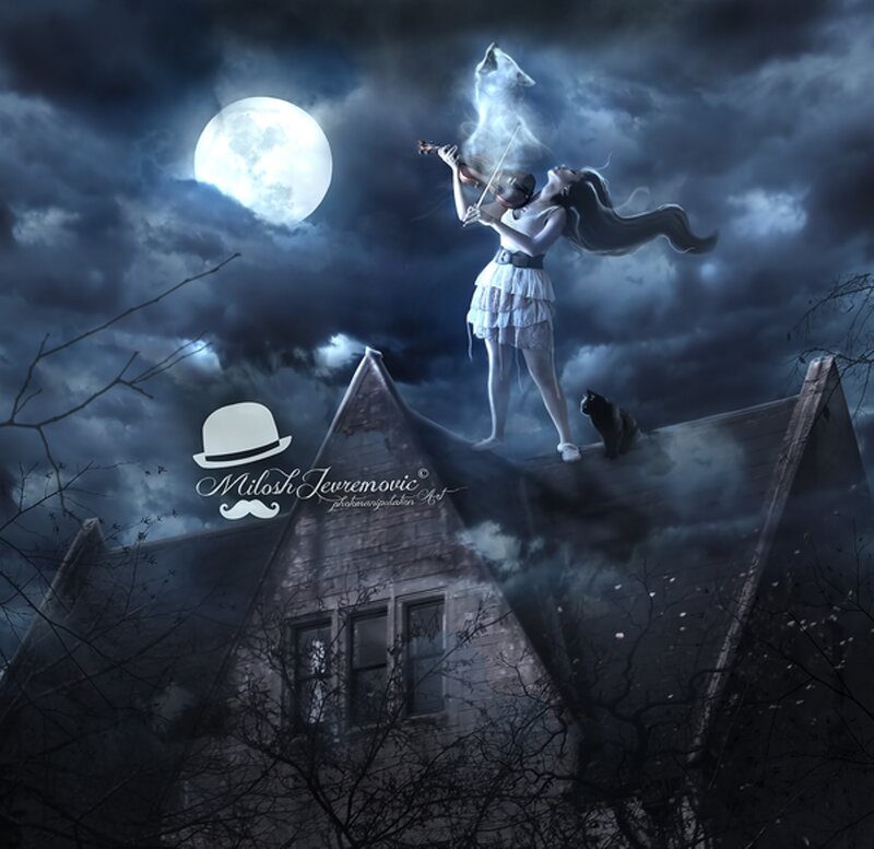 Woman Playing Violin on Roof