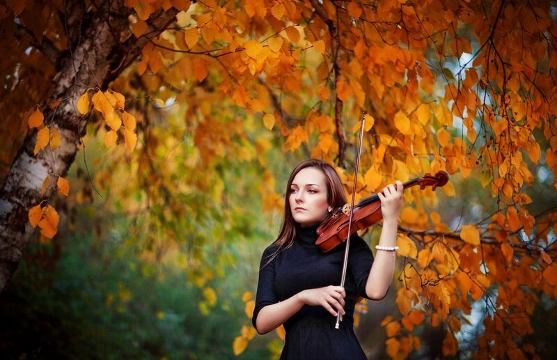 Woman Playing Violin — Orange, Serene, Autumn