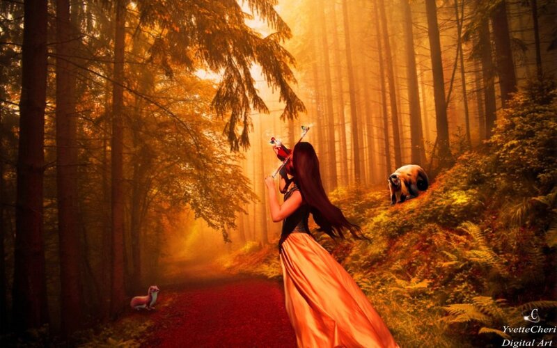 Woman Playing Violin — Orange, Serene, Sunset