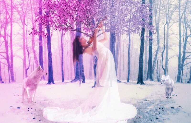 Woman Playing Violin — Pink, Dreamy