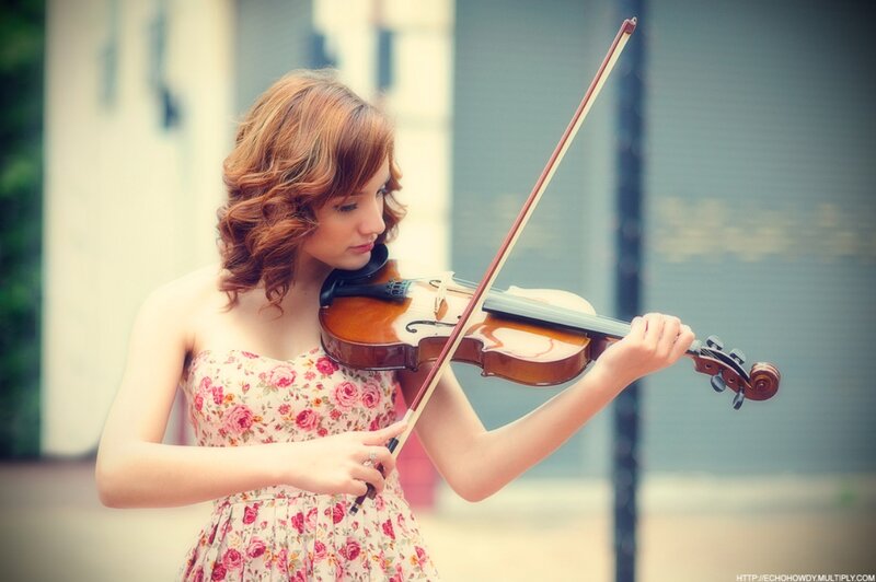 Woman Playing Violin — Pink, Serene, Afternoon, Photograph