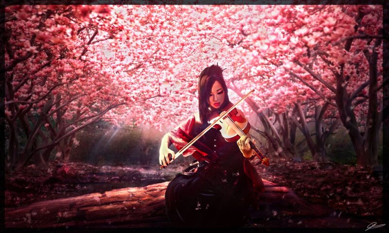 Woman Playing Violin — Pink, Serene, Spring