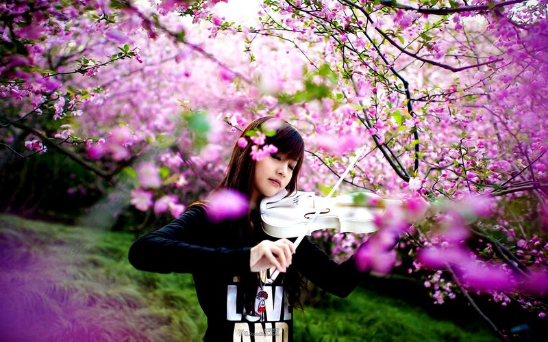 Woman Playing Violin — Pink, Serene