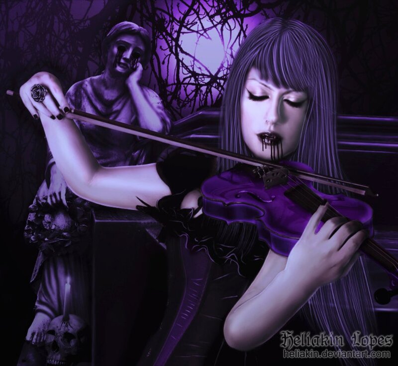 Woman Playing Violin — Purple, Dark