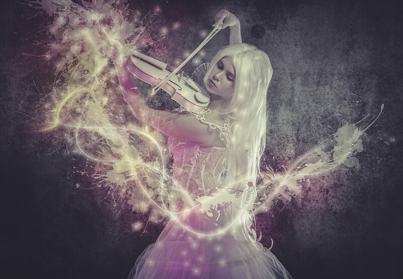 Woman Playing Violin — Purple, Dramatic, Digital Art, Light Effects