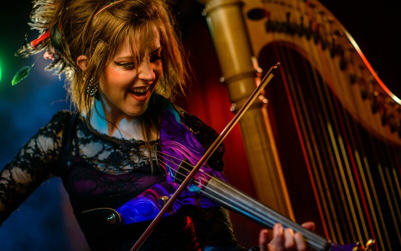 Woman Playing Violin — Purple, Dramatic, Night, Photograph
