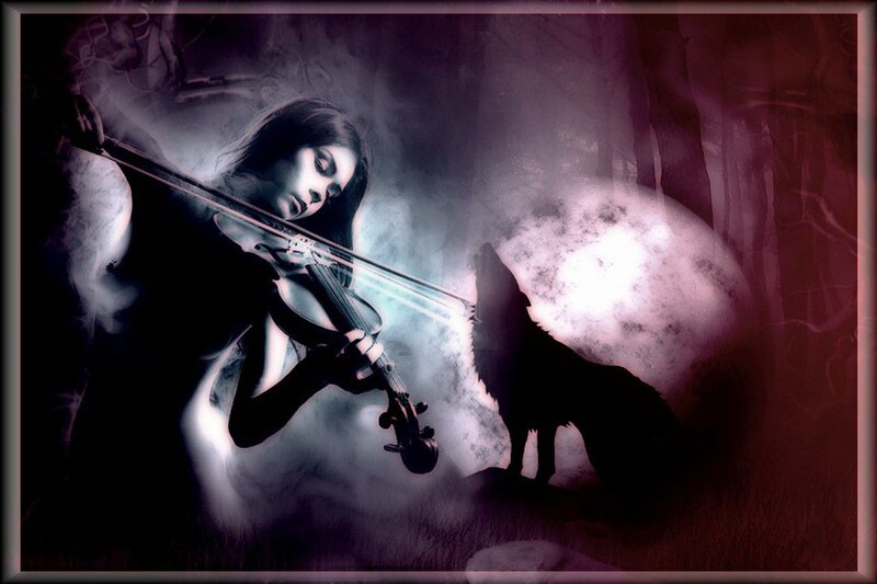 Woman Playing Violin — Purple, Dramatic, Night