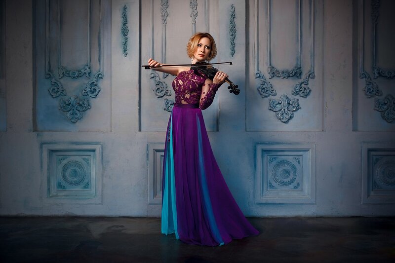 Woman Playing Violin — Purple, Dramatic, Photograph