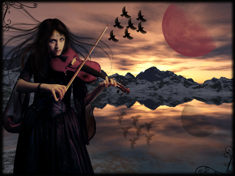 Woman Playing Violin — Purple, Dramatic, Sunset