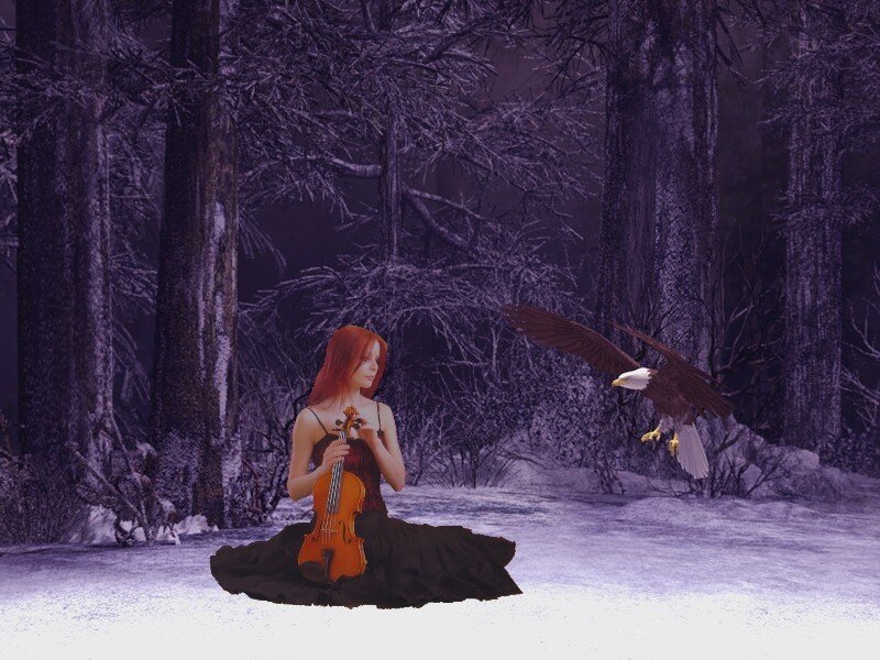 Woman Playing Violin — Purple, Dramatic