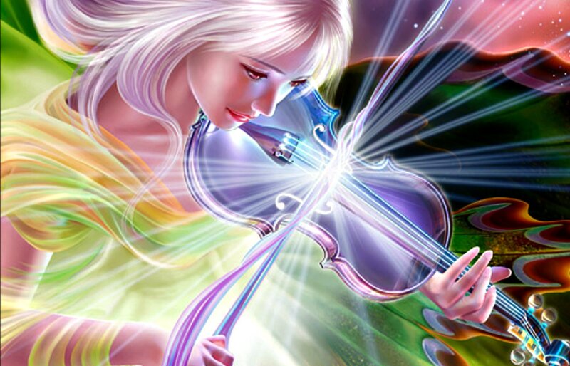 Woman Playing Violin — Purple, Ethereal