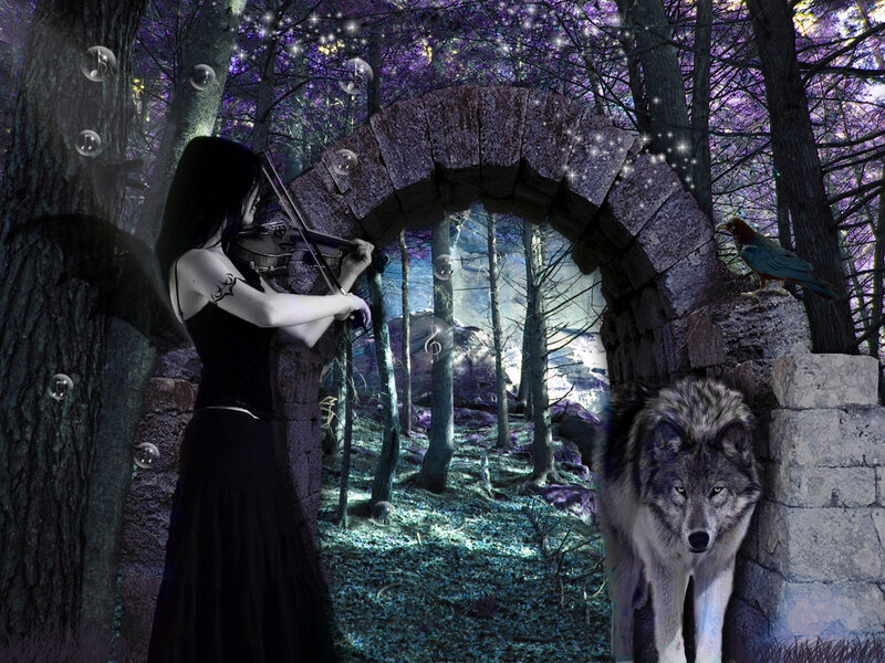 Woman Playing Violin — Purple, Mystical, Night