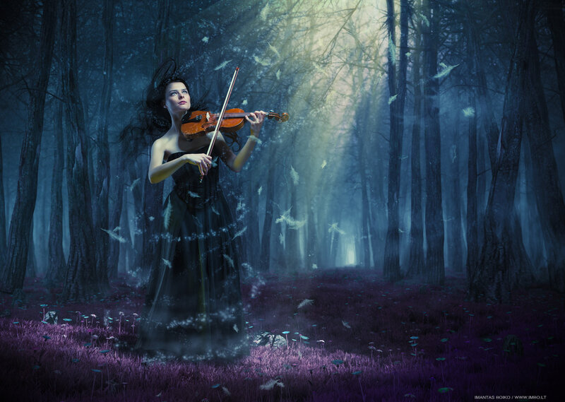 Woman Playing Violin — Purple, Mystical