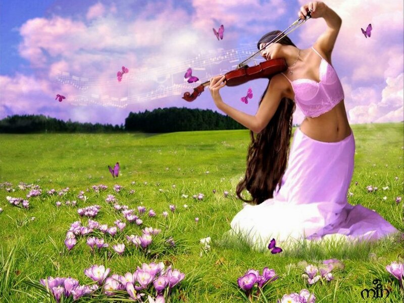 Woman Playing Violin — Purple, Serene, Spring