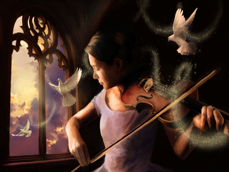 Woman Playing Violin — Purple, Serene