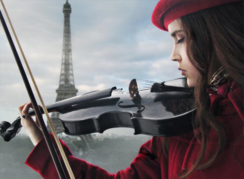 Woman Playing Violin — Red, Dramatic, Afternoon, Photograph