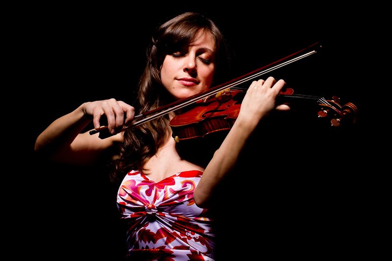 Woman Playing Violin — Red, Dramatic, Photograph
