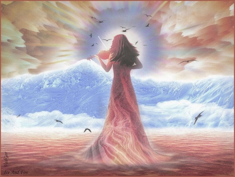 Woman Playing Violin — Red, Dramatic