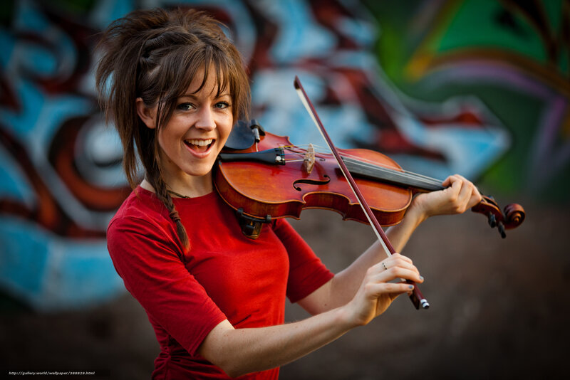 Woman Playing Violin — Red, Energetic, Photograph