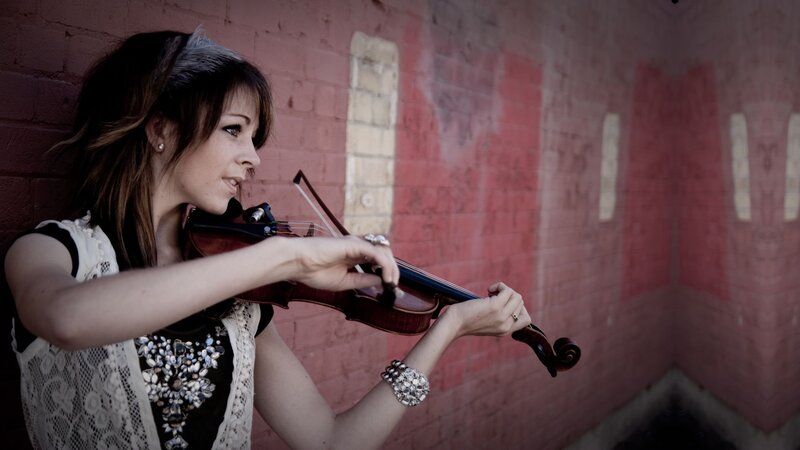Woman Playing Violin — Red, Focused