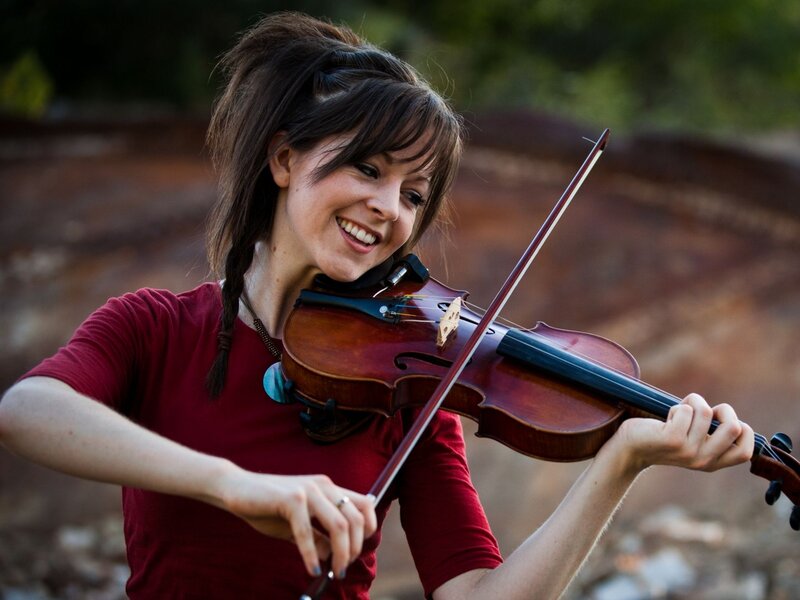 Woman Playing Violin — Red, Joyful, Afternoon