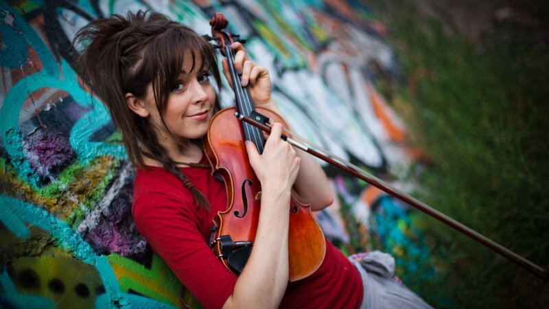 Woman Playing Violin — Red, Playful