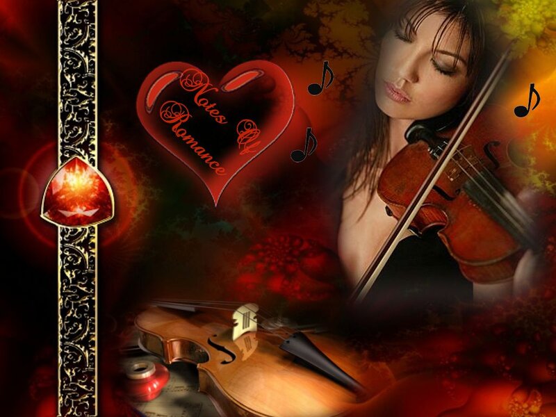 Woman Playing Violin — Red, Romantic
