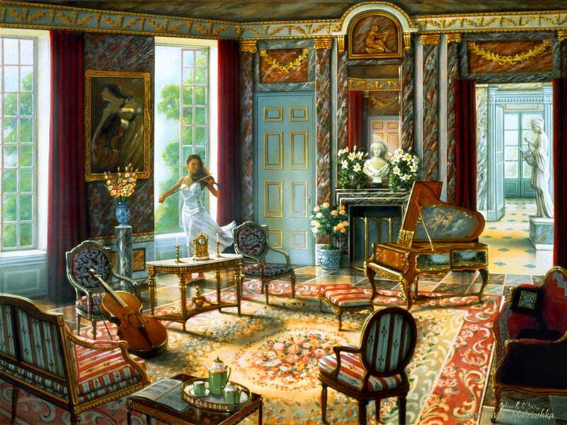 Woman Playing Violin — Red, Serene, Afternoon