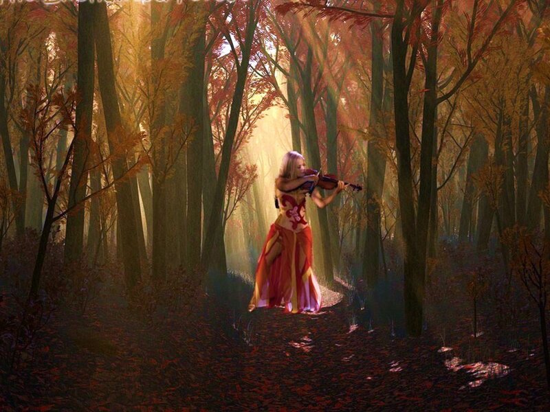 Woman Playing Violin — Red, Serene, Autumn