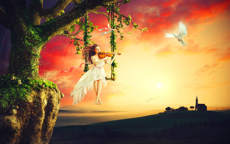 Woman Playing Violin — Red, Serene
