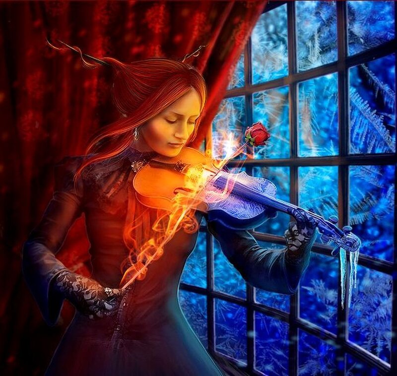 Woman Playing Violin — Red