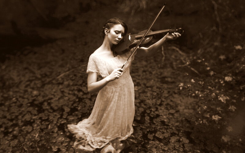 Woman Playing Violin — Sepia, Serene