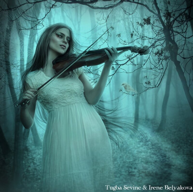 Woman Playing Violin — Teal