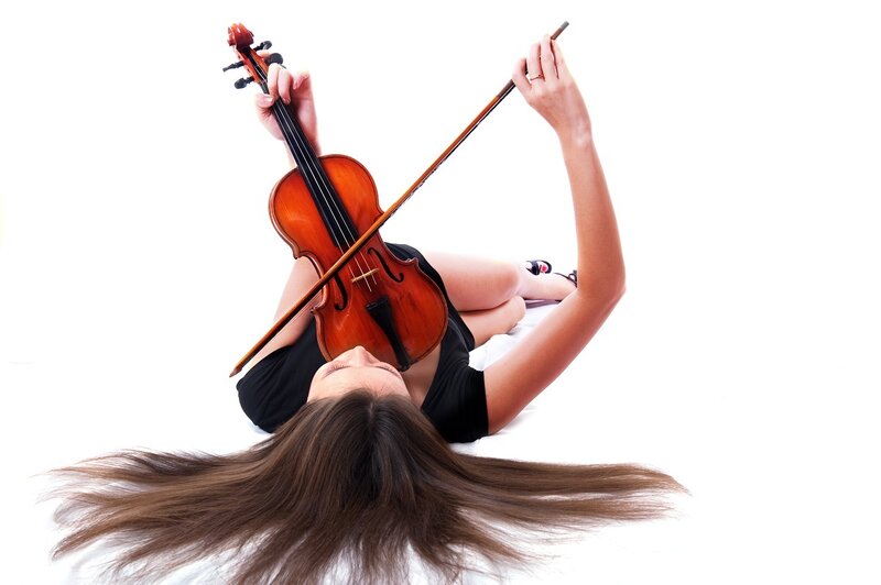 Woman Playing Violin — White, Calm