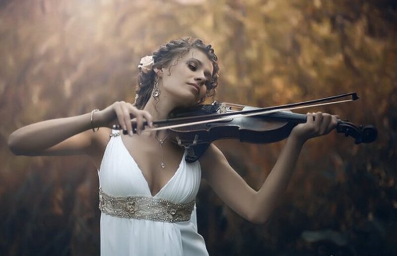Woman Playing Violin — White, Dramatic, Autumn