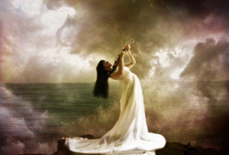 Woman Playing Violin — White, Dramatic, Digital Art
