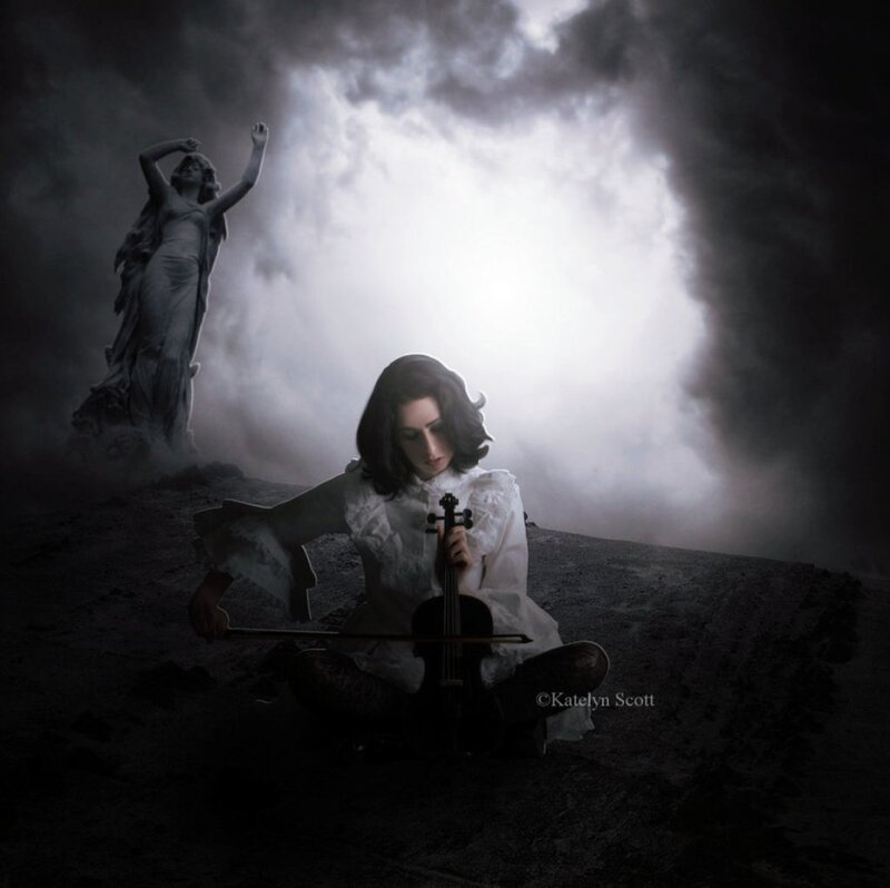 Woman Playing Violin — White, Dramatic, Photograph, Statue