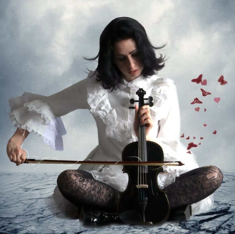 Woman Playing Violin — White, Dreamy