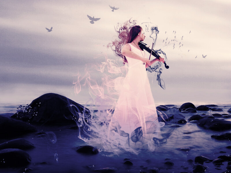 Woman Playing Violin — White, Ethereal