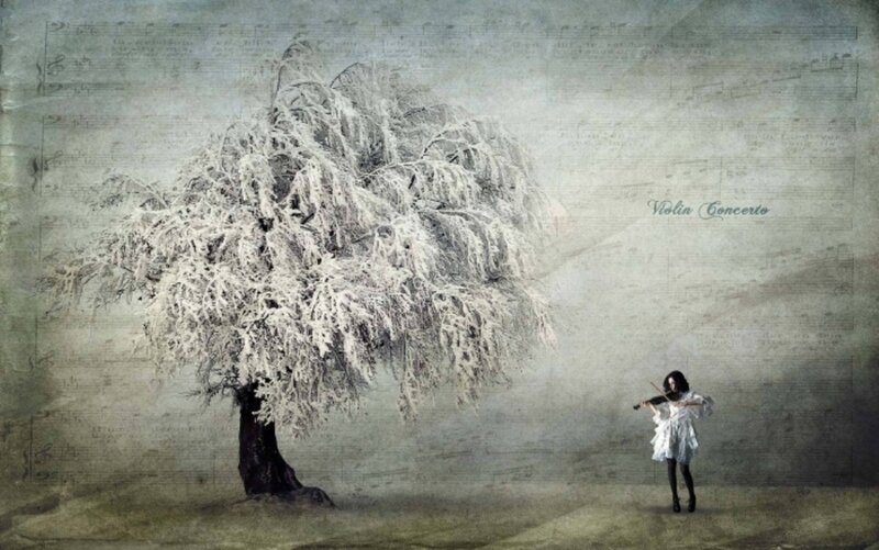 Woman Playing Violin — White, Melancholic