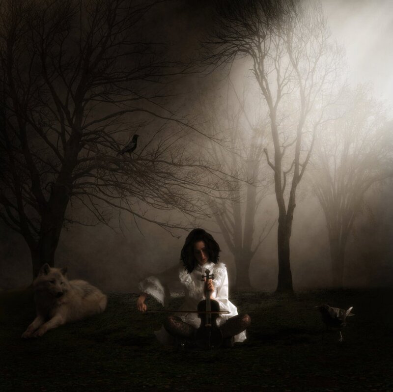 Woman Playing Violin — White, Mysterious