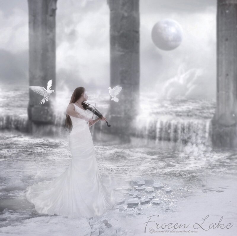 Woman Playing Violin — White, Serene, Night