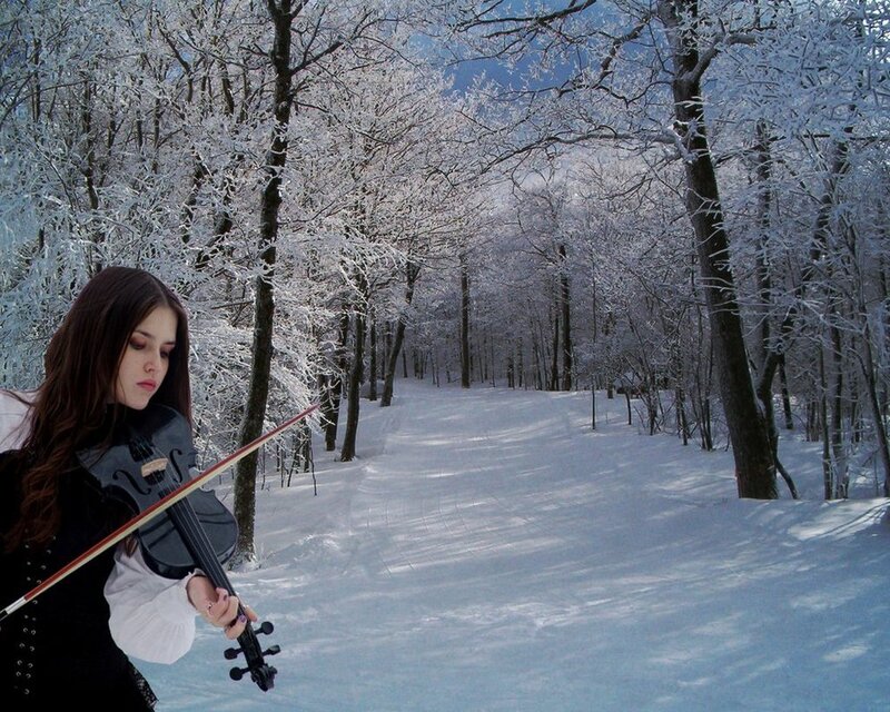 Woman Playing Violin — White, Serene