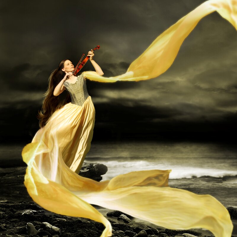 Woman Playing Violin — Yellow, Dramatic