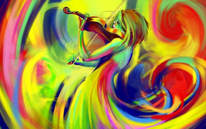 Woman Playing Violin — Yellow, Dynamic, Digital Art