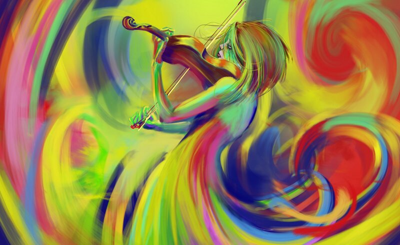 Woman Playing Violin — Yellow, Dynamic